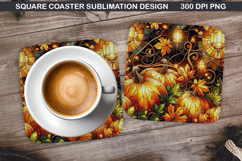 Pumpkin Coaster Sublimation, Halloween Coaster PNG Design Product Image 1