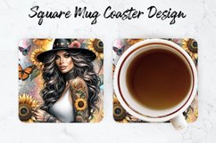 Girl with Sunflower Mug coaster | Coaster | Sublimation Product Image 1