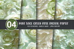 Mint Sage Green Rose Digital Paper Product Image 1