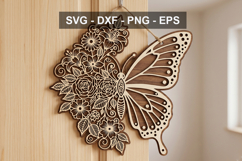 Floral butterfly Door Hanger SVG | Round Wooden Sign Product Image 1