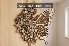 Floral butterfly Door Hanger SVG | Round Wooden Sign Product Image 1