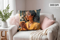 Afro Girl /Woman braided hair Pillow Design, Black Queen PNG Product Image 1