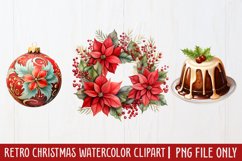 Retro Christmas Watercolor Clipart, Vintage Christmas PNG Product Image 1