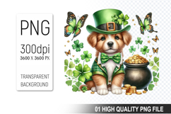 St. Patrick’s Dog with Hat Clipart, Sublimation PNG Product Image 1