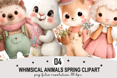 Whimsical Animals Spring Clipart Watercolor png Product Image 1
