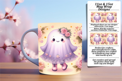 Elegant 15oz Mug Wrap Png Artwork , Cute Ghost Product Image 1