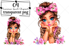 Whimsical Leopard Summer Girl Clipart Watercolor PNG Product Image 1