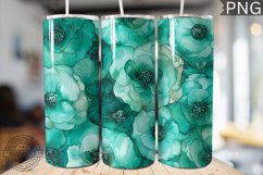 Teal Alcohol Ink Flower Tumbler Wrap -High Quality 300 Dpi Product Image 1