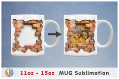 3D Hole in Brick Wall Photo Frame Pattern - 11oz-15oz Mug. Product Image 4
