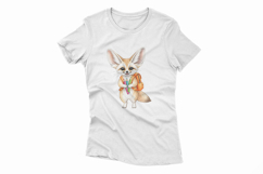 Cute Fennec Fox with Backpack Holding Crayons Watercolor PNG Product Image 3