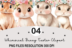 Whimsical Bunny Easter Clipart, Watercolor Easter Bunny PNG Product Image 1