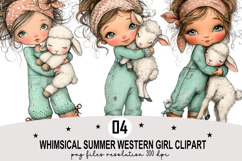 Whimsical Summer Western Girl Clipart Watercolor png Product Image 1