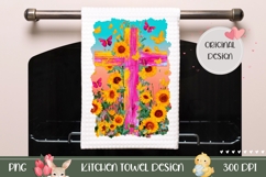 Pink Easter Cross Towel PNG, Sunflowers Towel Template Product Image 1