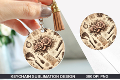 Flower Keychain Sublimation - Valentine Keychain PNG Design Product Image 1