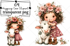 Whimsical Girl Hugging Cow Clipart Watercolor PNG Product Image 1