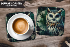 Cute Owl, Woodland Animals, Buffalo Plaid Square Coaster PNG Product Image 1