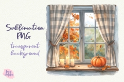 Fall Window Scene PNG Sublimation Baking Clipart Product Image 1