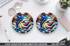 Dolphins Car Coaster Sublimation, 4th Of July Coaster PNG Product Image 1