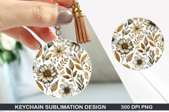 Flower Keychain Sublimation - Autumn Keychain PNG Design Product Image 1