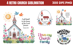 Retro Church Sublimation PNG Product Image 1