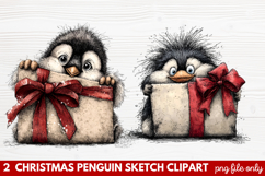 Christmas Penguin Sketch Clipart | Hand-Drawn Holiday Product Image 1