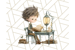 Whimsical Library Clipart with Cozy Readers and Books Product Image 4