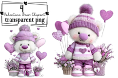 Whimsical Valentine Teddy Bear Clipart Watercolor PNG Product Image 1