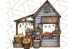 Fall Town Building Clipart PNG, Autumn Home Decor Scenes Product Image 4
