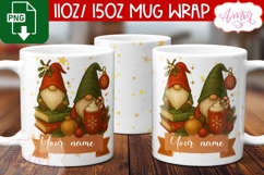 Cute Christmas mug wrap PNG, Christmas gnome mug template Product Image 2