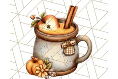Fall Drink Clipart PNG, Cozy Autumn Cocoa and Latte Art Product Image 4