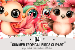 Summer Tropical Birds Clipart Watercolor png Product Image 1