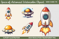 Space of Astronaut Watercolor Clipart PNG Product Image 1