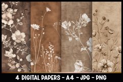 4 Vintage Boho Florals Digital Papers I Junk Journal Pages Product Image 1