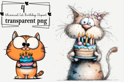 Whimsical Cat Birthday Clipart Watercolor PNG Product Image 1