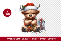 png watercolor clipart - grumpy highland cow Product Image 1