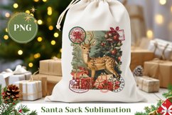 Vintage Christmas Deer Santa Sack, Christmas Gift Bag Design Product Image 1