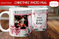 Pink Christmas photo mug wrap PNG Sublimation, festive mug Product Image 3