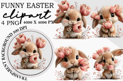 Whimsical Bunny Easter Clipart, Watercolor Easter Bunny PNG Product Image 1