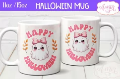 Happy Halloween mug wrap sublimation PNG, Pink Halloween mug Product Image 2