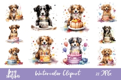 21 Different Dog Breeds with Birthday Cakes Watercolor Clipa Product Image 1