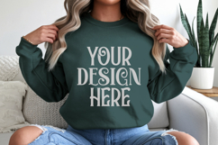 Military Green Gildan 18000 Mockup, Sweatshirt Crewneck Mock Product Image 1