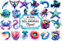 Bioluminescent Sea Animal Clipart Bundle PNG Product Image 1