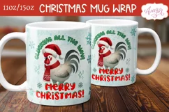 Funny Christmas mug wrap PNG, Christmas rooster coffee mug Product Image 2