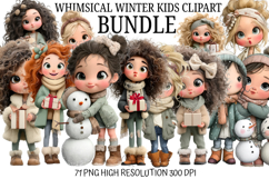 Whimsical Winter Kids Clipart Bundle | Cute Holiday Children Product Image 1