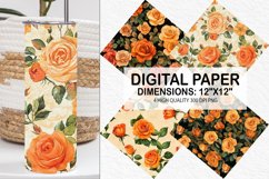 Orange Roses Flowers Digital Paper - Flowers Background Product Image 1