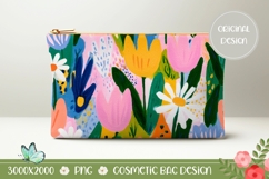Cartoon Tulips Cosmetic Bag, Colorful Cosmetic Bag Print Product Image 1