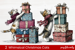 2 Whimsical Christmas Cats Clipart | Cute Holiday Cat PNG Product Image 1