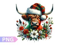 Christmas Floral Cow Sublimation - Clipart PNG Design Product Image 1