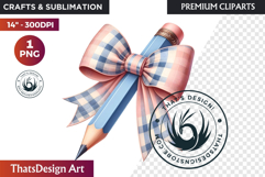 Pastel Coquette Pencil bow Clipart Girly School Supplies Product Image 1
