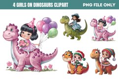 Girls on Dinosaurs Clipart PNG Product Image 1